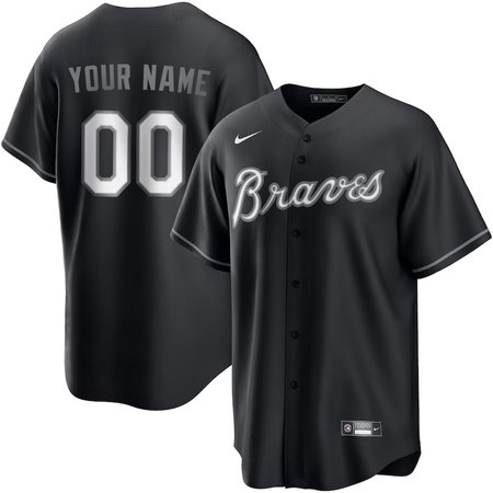 Men's Atlanta Braves Custom Black Lights Out Replica Jersey